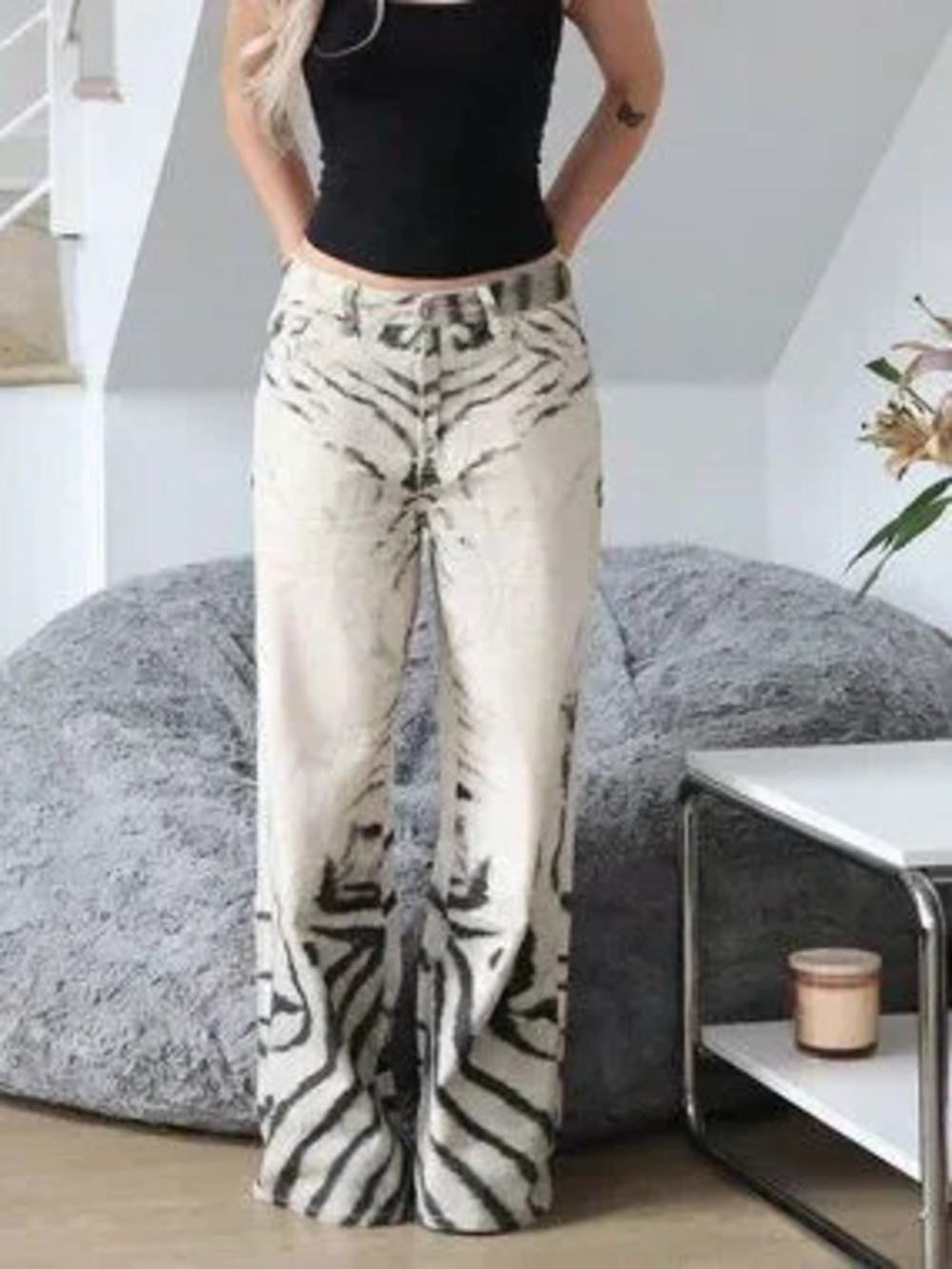 Multicolor Casual Women's Loose Straight Leg Gradient Zebra Print Jeans